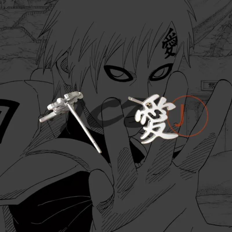 Gaara "Love" Kanji Earrings, Naruto Inspired Stainless SteelStuds, Japanese Anime Streetwear Jewelry for Men Women,Gift for Otaku Fans