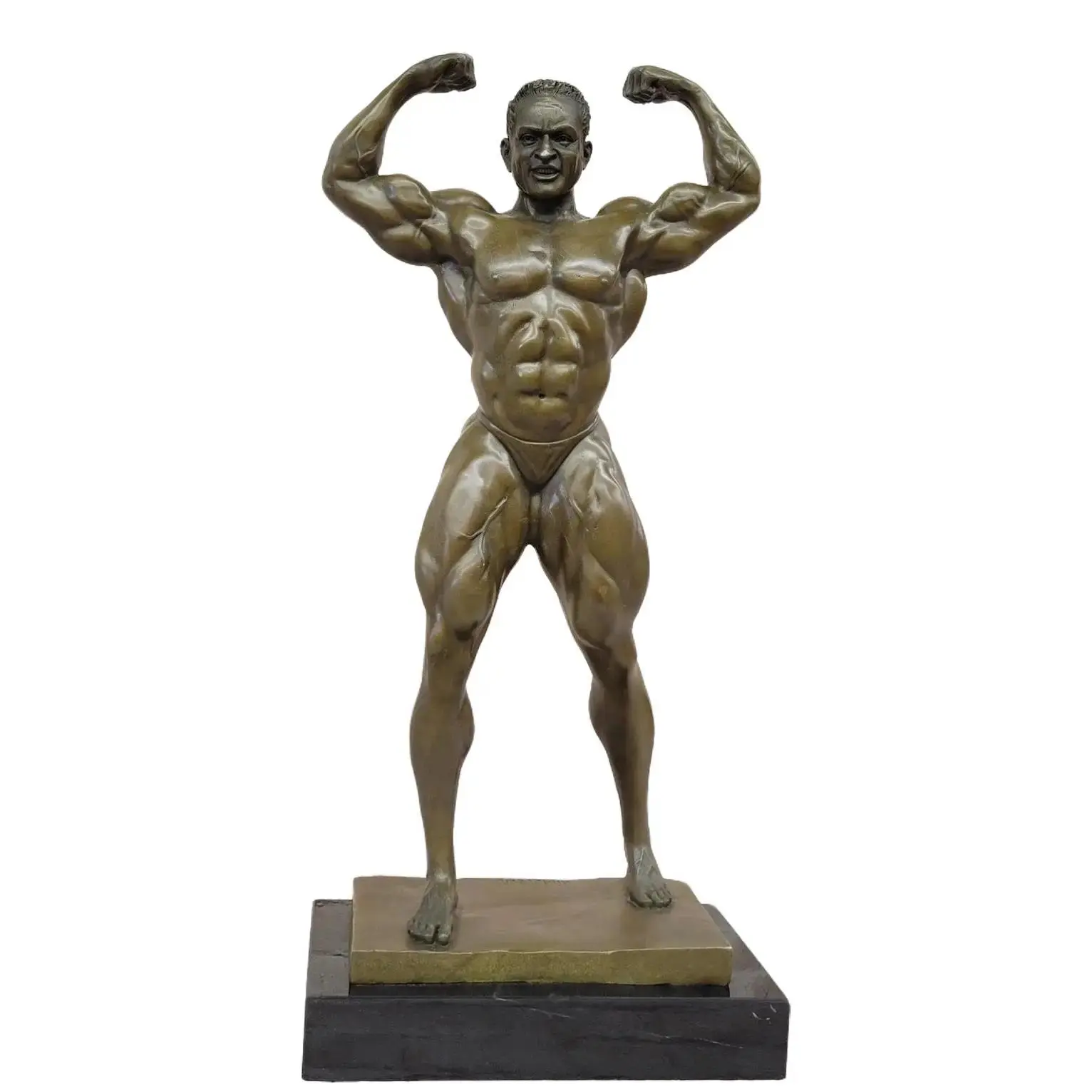 Strong Iron Man Bodybuilder Athlete Male Muscular Figure Bronze Sculpture Statue Trophy 20" Height with Marble Base Original Lost Wax Method Artwork
