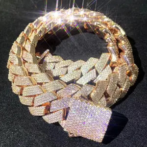CUC Men's Hip Hop Style Necklace 20mm 4Row Miami Cuban Chain Gold Color Iced Out Zirconia Link Fashion Rock Rapper Summer Jewelry Trendy 2024