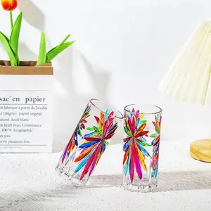 2pcs Crystal Highball Glasses, Hand-drawn Glass Cups, 12.2oz Transparent Glasses Hand-Painted, Vintage Drinking Glassware for Soda, Tea, Water, And Parties, Kitchen Glassware, Best for Christmas, Perfect for Thanksgiving Drinkware