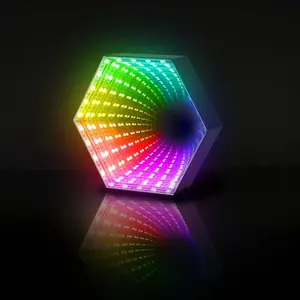 RGB Sound-Reactive Hexagon Mirror Light – Infinity 3D Ambient Decor, Creative Game Room & Bar Lighting