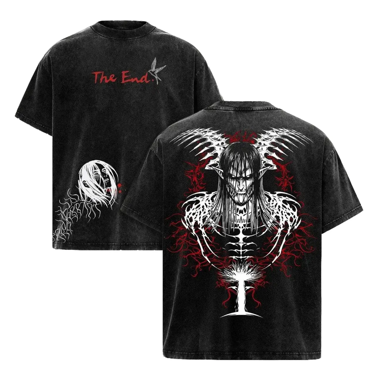Eren Yeager Final Form Vintage Washed T-Shirt | Attack on Titan Anime Graphic Tee | Oversized Heavy Cotton Streetwear | The End Freedom Manga Shirt for Men & Women | 90s graphic good tees Casual American Short Sleeve Unisex T-shirt,Gym & Streetwear