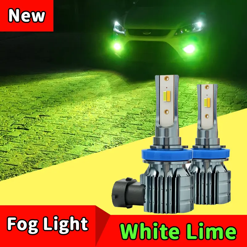 2PCS Lemon Green Dual-Color Automotive Fog Light Bulbs - H8/H11/H16JP Fitment, 12V Power, Day Visibility Boost, Car Accessories