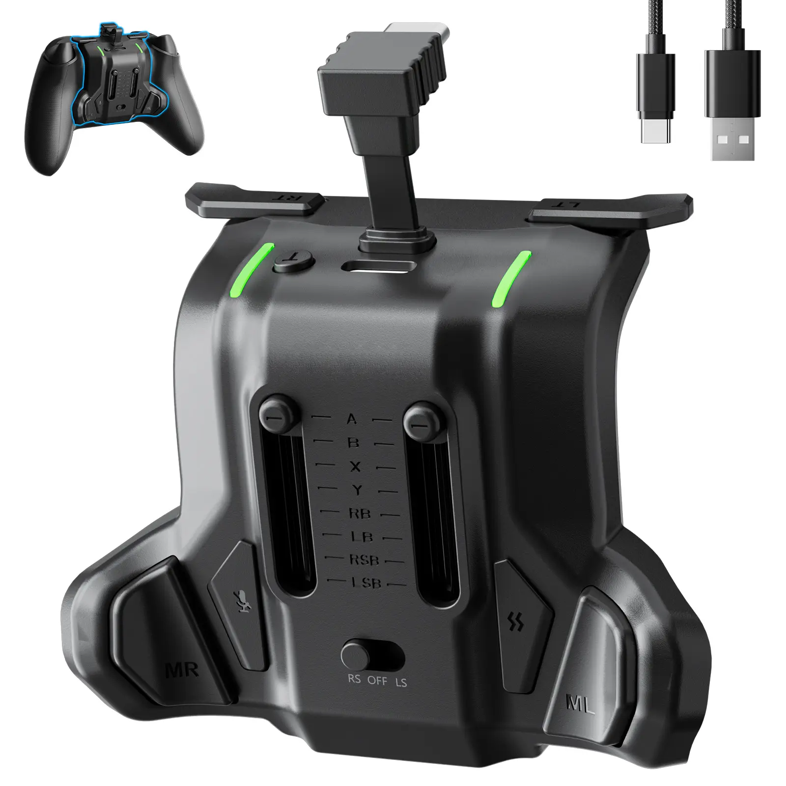 Xbox Series X|S Controller Paddles with Customizable Back Buttons, Automatic/Manual Turbo Mode, Multicolor RGB Lights, 3-Stage Vibration, Upgraded Motion Controls, Type-C, Multi-Platform Compatibility for Xbox, Switch & PC