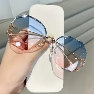 2026 New Release Unisex Frameless Gradient Eyewear – Rose Gold Accent Square Oval Titanium Temples with Protective Case, TikTok Shop Summer Gift
