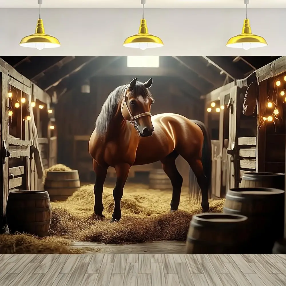 1pc 2D Flat Rustic Western Cowboy & Horse Artificial Hanging Ornament - Easy-to-Hang Polyester, No Power Needed, White Animal Theme Textile Decor for Room, Parties, Outdoor Celebrations, Hanging Room Decor