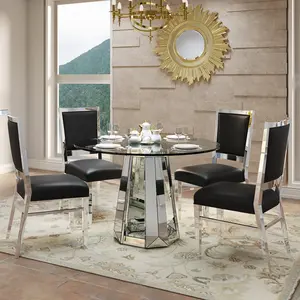 Modern minimalist round tempered glass combination round mirror surface dining table, glass table with round base, kitchen table