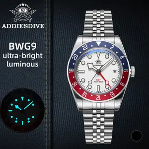 ADDIESDIVE Quartz GMT Watches for Men Luxury Business Casual Watch - 39mm 200m-Waterproof Super Luminous Stainless Steel Date Men's Watch iron clips