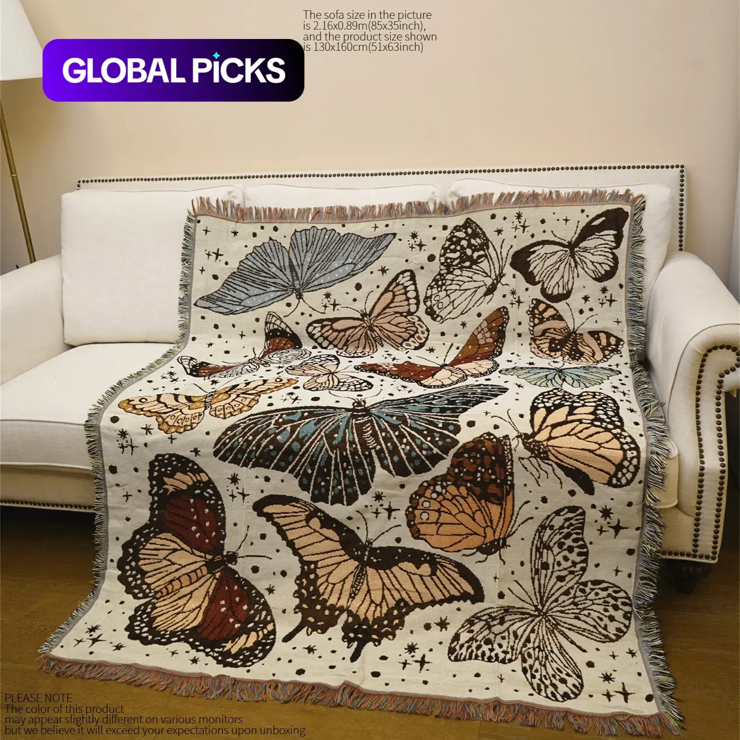 Butterfly Pattern Tassel Throw Blanket, 1-Piece Boho-Style AC Blanket for Air-Conditioned Rooms, Soft Warm Nap Blanket for Home, Office, Travel, Camping and Picnic #GLOBAL PICKS