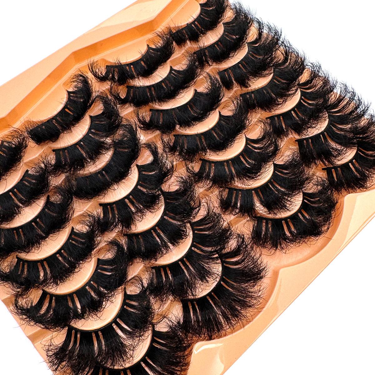 UMIRYAO 14 Pairs Thick, Elegant D-Curl Fluffy Faux Mink Eyelashes, 3D Natural Looking Soft Wispy Russian Curl Dramatic Messy Mink Lashes, Full Strip Lashes Extension For Beauty Makeup, Reusable For Daily And Party, Great Gift