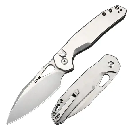 CJRB Frack Pocket Knife for Adults - 3.9" PVD-Coated AR-RPM9 Steel Blade, Steel Handle with Comfortable Grip, Button Lock, Lefty Open, Smooth Chamfer Edge, Clip-On Carry, EDC Gear, Survival Equipment, Outdoor Hiking Knife (Black)