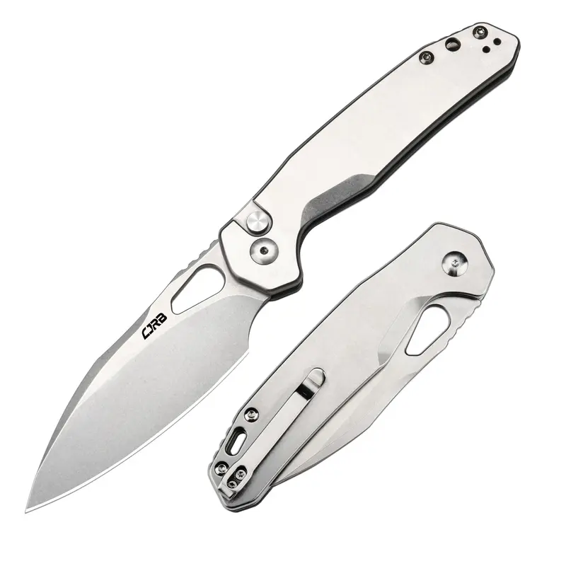 CJRB Frack Pocket Knife for Adults - 3.9" PVD-Coated AR-RPM9 Steel Blade, Steel Handle with Comfortable Grip, Button Lock, Lefty Open, Smooth Chamfer Edge, Clip-On Carry, EDC Gear, Survival Equipment, Outdoor Hiking Knife (Black)