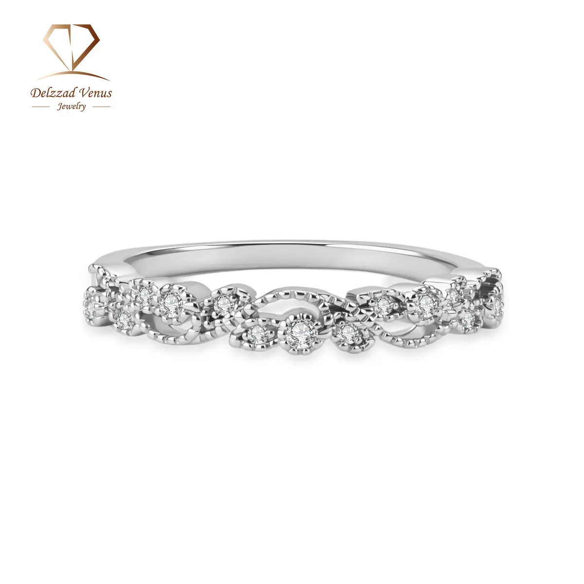 Delzzad 0.1ct Filigree Promise Ring Lace Band Eternity Wedding Band Ring Stackable Band Ring VVS Synthetic Moissanite Ring Jewelry Copper Band Perfect Birthday Engagement Wedding Anniversary Christmas Valentine's Day Mother's Day Gift