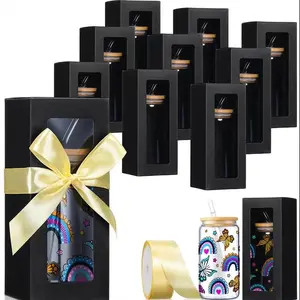 Clear Window Sublimation Gift Boxes, Gift Box Set, 8-Pack with Ribbons, Perfect for Weddings & Events, Fits 12oz-20oz Glasses, Easy Install