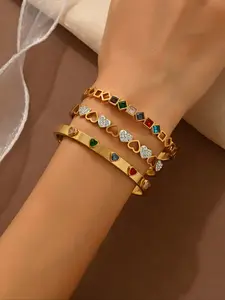 Women Stainless Steel Cuff Bracelets Set, Fashionable Design for Casual & Party Wear, Ideal Gift for Women Occasions