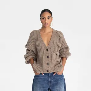 KBB by KAHLANA Women's The Cable Mix Cardi, Stylish Button-Detailed Top with Spandex Blend, Pairable with Jeans & Tees