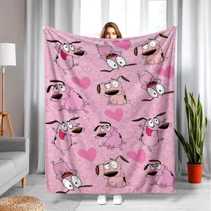 Courage The Cowardly Dog Blanket Ultra Soft Plush Flannel Cross Letter Pattern Fleece Cozy Warm Lightweight Portable Throw Gift for Fans Kids Teens Men Women Pink Retro Style