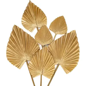6 count Pu  Artificial Golden Leaf Faux Palm Tropical Leaves  Palm Fronds for DIY Wedding Bouquets  Leaves for Centerpieces Arrangements Bridal Shower Leaf Stem for Party Home Decor-