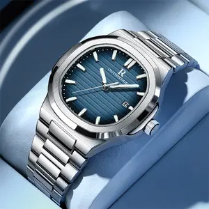 ONTHEEDGE Men's Minimalist Watch, Blue Dial Quartz Watch, Stainless Steel Luxury Dress Watch, Waterproof Luminous Business Watch