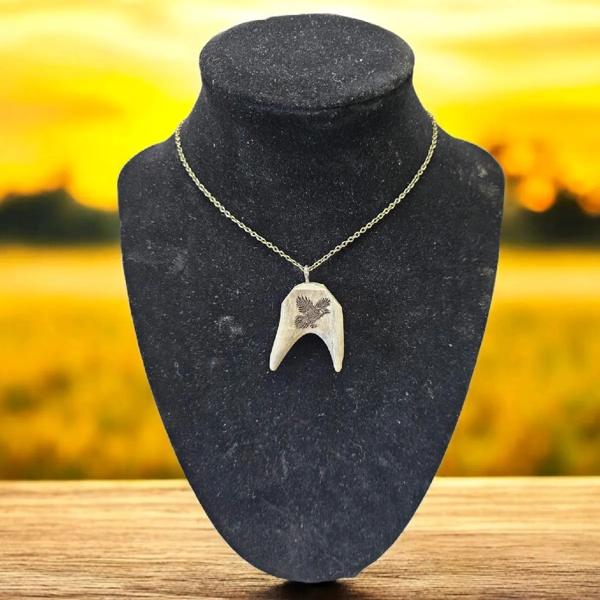 Deer Antler Necklace with Eagle Engraving