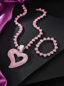 Rhinestone Heart Shaped Pendant Necklace & Bracelet, Fashion Jewelry Set for Party, Daily Clothing Decor, Trendy All-match & Exquisite Jewelry for Birthday Gift, Elegant Jewelry Set