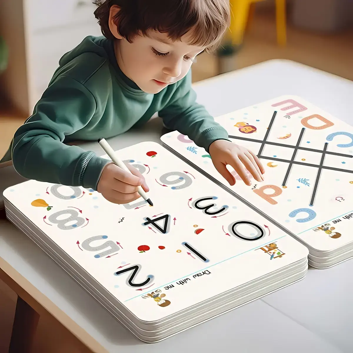 Reusable Preschool Learning Kit, 128-Page Handwriting Set for Ages 3 and Up, Number and Letter Writing Tracing Tool, Fine Motor Skills Training, Christmas and Birthday Gift