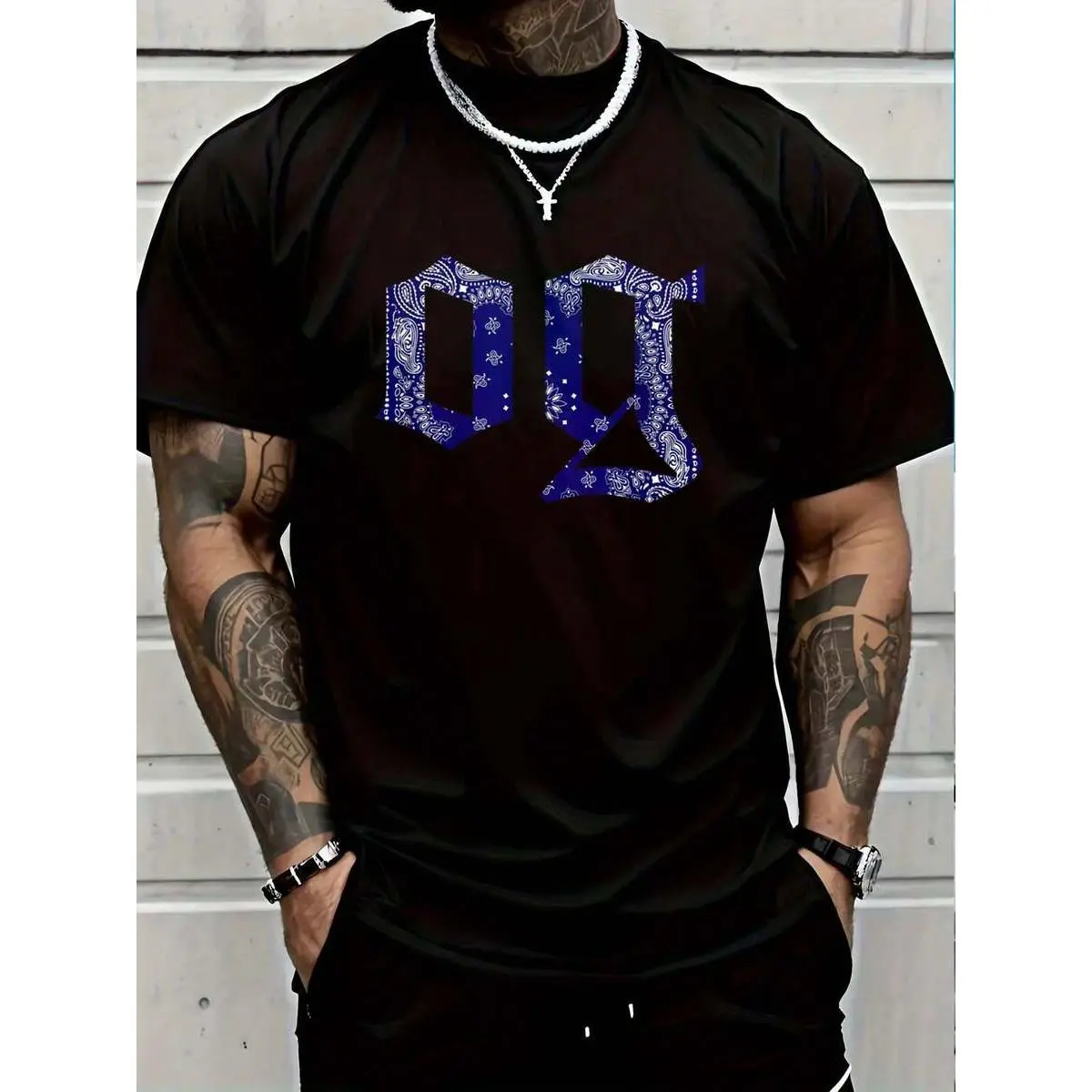 Boys' Short-Sleeve Crew Neck Streetwear T-Shirt - Unisex Fit, Original Gangster Compton Bandana Print, Streetwear Vibe Short Sleeve Tops, Machine Washable Casual Wear