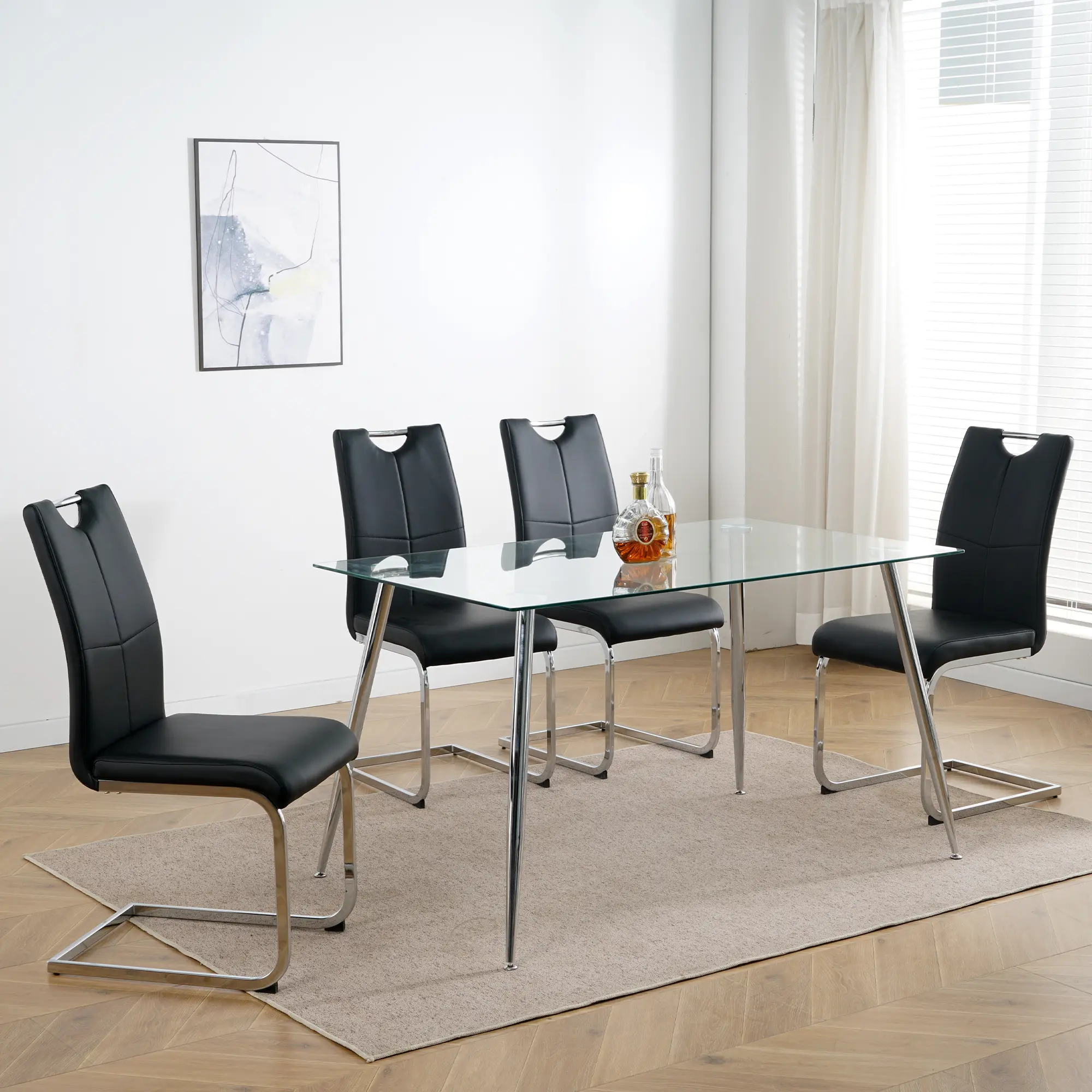 Modern C-Shaped Faux Leather (PU Leather) Dining Side Chairs, Ergonomic Backrest, Thick Sponge Padded Seat, Metal Legs, 250 LBS Capacity Indoor Furniture for Kitchen & Living Room, Pu Leather Chair