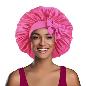 Double Layer Satin Bonnet Silk Bonnet Nightcap for Sleeping ,Sleep Cap Hat Bonnets with Elastic Tie Band for Women's Natural & Curly Hair