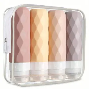 Travel Essential 4-Piece Silicone Bottle Set, TSA Approved 3oz Leak Proof Travel Containers For Toiletries, Refillable Squeezable Liquid Bottles For Shampoo Conditioner Lotion, Perfect Stocking Stuffers For Adults Christmas Gift Idea