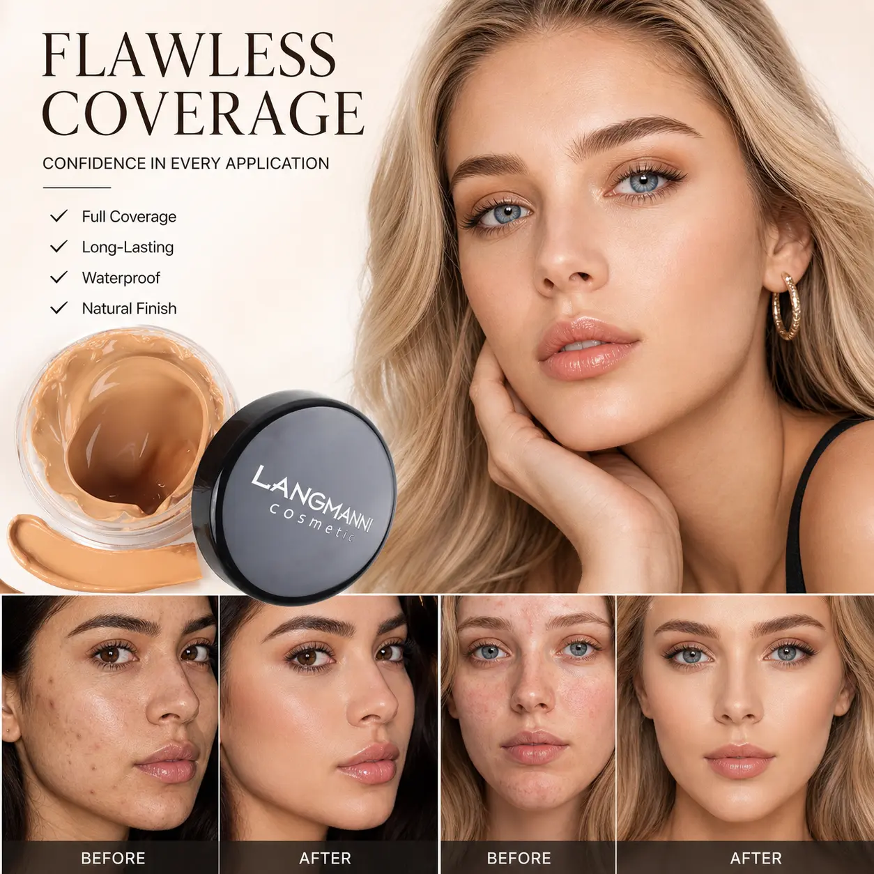 Foundation & Contour Cream, Smudge Proof Long Wear Concealer & Face Base for Natural Sculpting, Caramel
