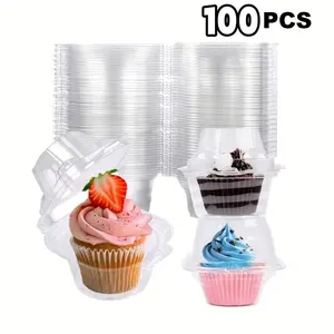 100-Pack Individual Plastic Cupcake Containers - Stackable, Transparent Camp Kitchen Supplies for Bakeries, Camping Trips, Keeping Treats Fresh