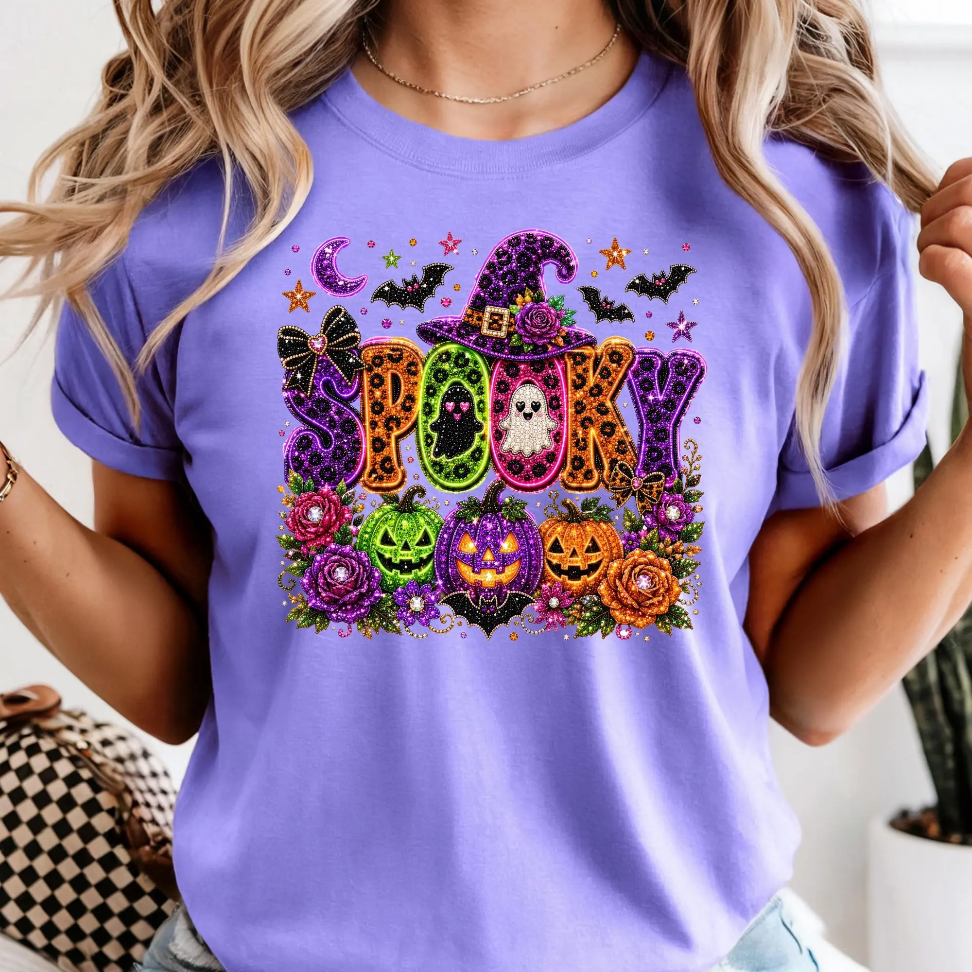Girly Spooky Season Glam Shirt - Women Colorful Halloween Costume