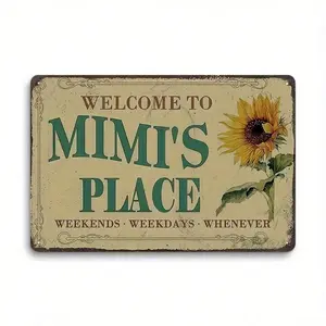 Vintage Tin Sign, Welcome To Mimi's Place, Rustic Home Decor, Floral Wall Art, Perfect  High-Quality Metal, home decor plaque funny bar sign Rectangle Design Plaque Gift