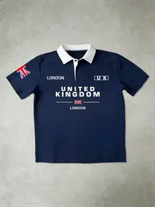 Men's London Graphic Flag Print Polo Shirt, Casual Business Wear, Breathable Fabric for Office & Cultural Activities, British College Style
