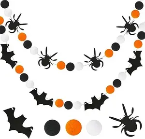Halloween Felt Garland, Spider Felt Garland, Black White Orange Felt Garland, Halloween Garlands for Mantle, Fireplace, Indoor or Outdoor Decoration