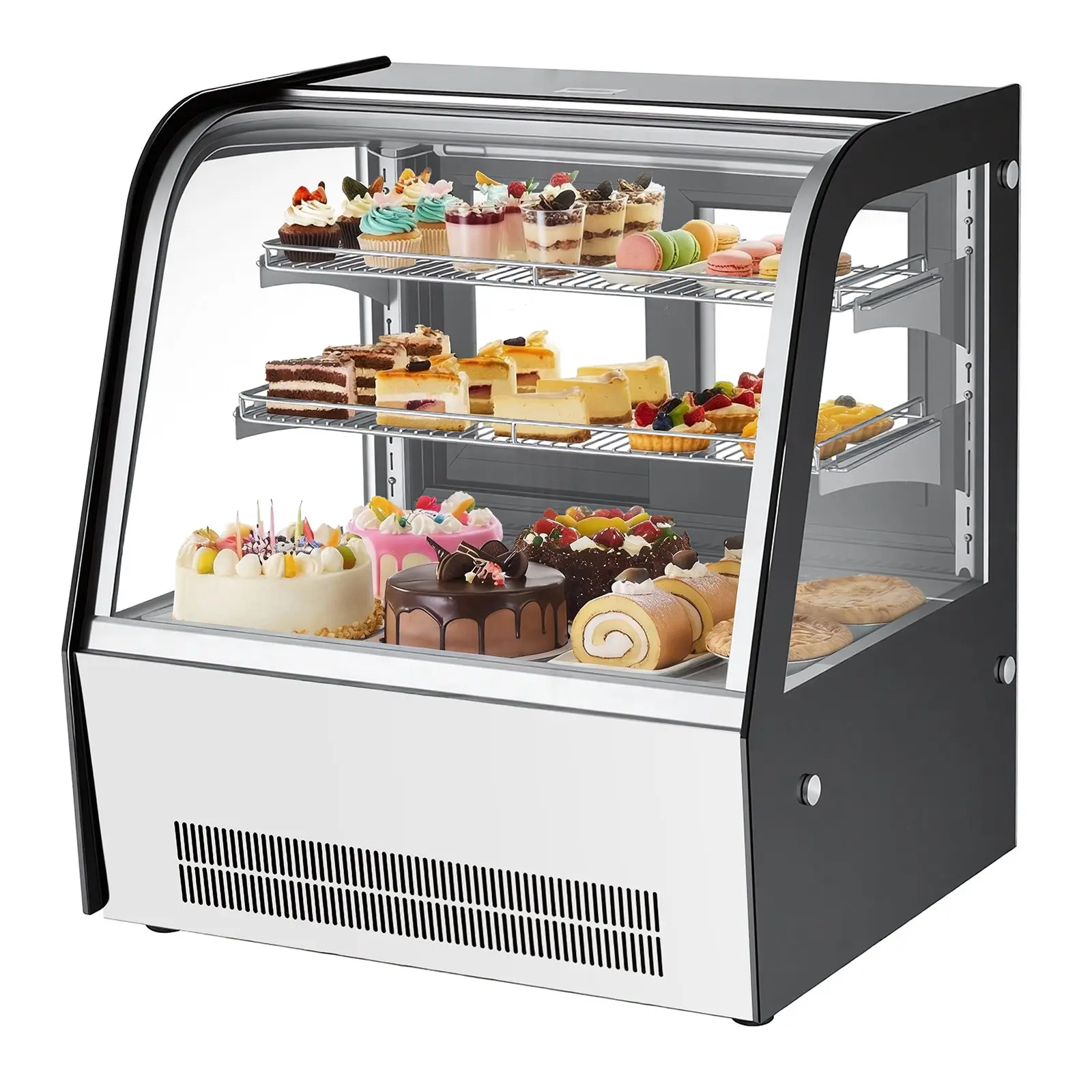 【Summerfinds】VEVOR 4.2 Cu.Ft/105L Countertop Commercial Bakery Display Fridge, 2-Tier Tempered Glass Refrigerated Case with LED Lighting, Turbo Cooling, 194W Auto Defrost Air-Cooling for Bakery Shops