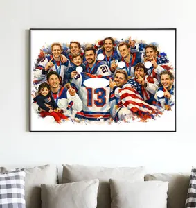 USA Olympic Hockey Team Art, Gold Medal Champions Poster American Sports Wall Decor Canvas Print Gift for Hockey Fans No framed