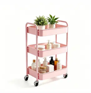 3 Tier Rolling Utility Cart with Drawer – Metal Storage Organizer with Lockable Wheels, Large Capacity Rolling Cart for Kitchen, Bathroom, Office & Dorm, Multi-Purpose Storage Trolley for Makeup, Snacks,  Space Saving,Mother's Day Gifts