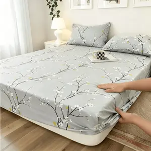 Elegant Floral Branch Pattern Fitted Sheet & Pillowcase Set, Floral Sheets, Bedding Sheets, 3-Piece, Includes 1 fitted sheet + 2 pillowcases, no inserts included., Easy to Remove, Durable, Soft Comfort, Perfect Bedroom Decor