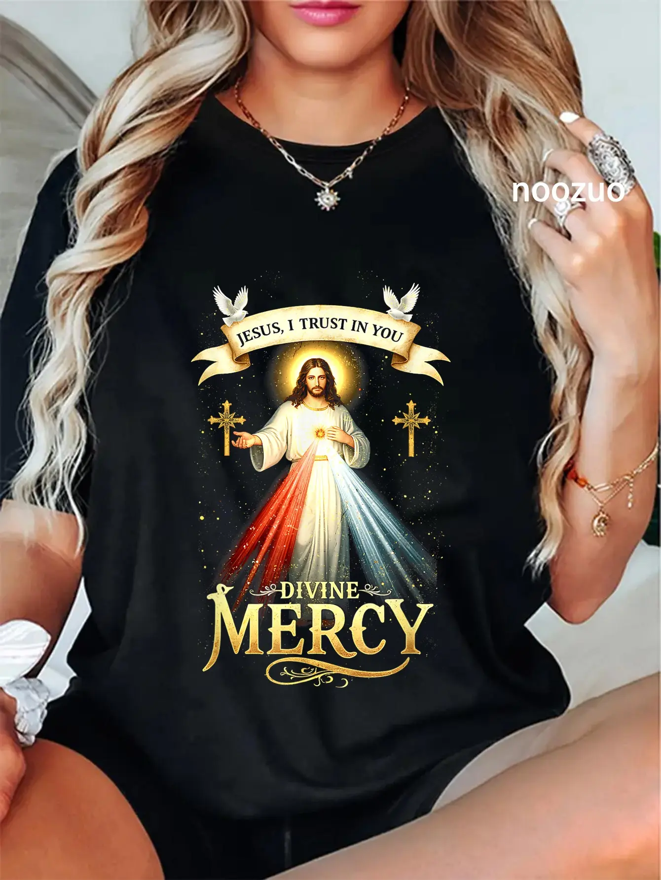 100% Cotton Christian Jesus I Trust In You Divine Mercy Catholic T-Shirt
