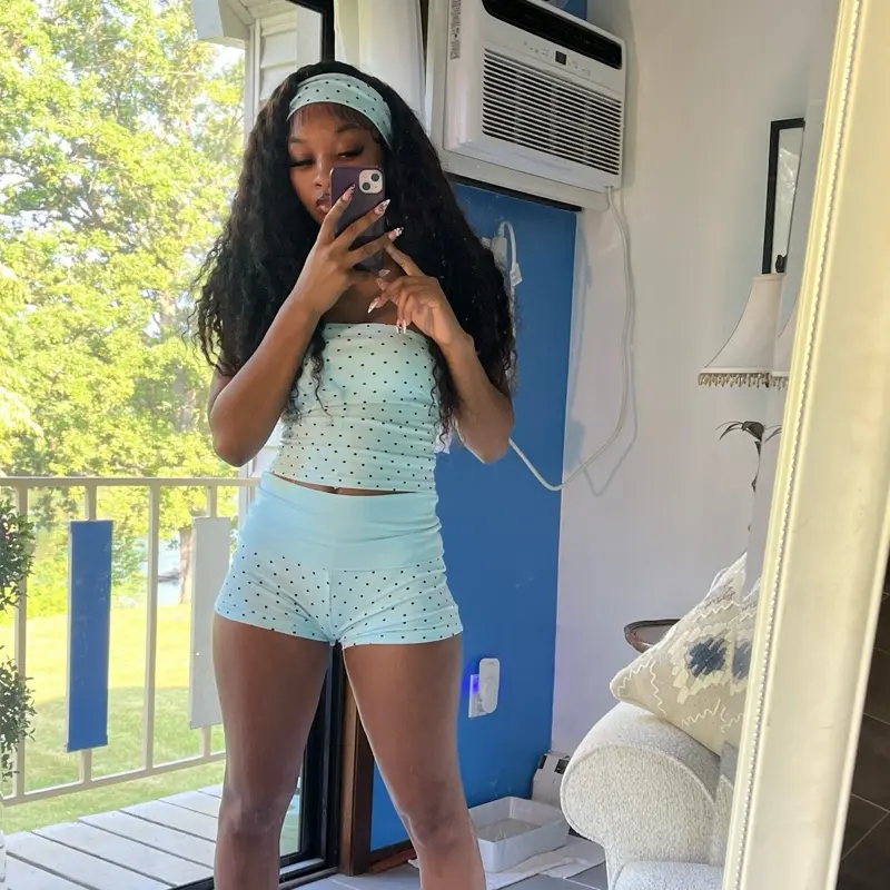 Soft Girl Society Three Piece Set Tube Top + Headband Baby Blue Perfect for Airport Outfits, Summer Vibes or Workouts