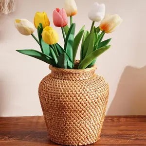 Woven Rattan Vase, Boho Style Flower Arrangement Vase, Handmade Woven Vase for Home Decor, Decorative Vase for Living Room Bedroom Dining Room, Dining Table Centerpiece, Ornaments, Decoration
