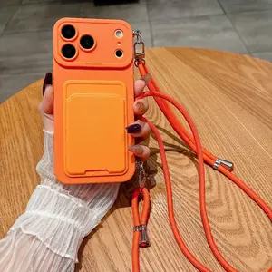Crossbody Lanyard Phone Case For iPhone 17 16 15 14 13 12 11 Pro Max with Card Holder Adjustable Phone Strap
