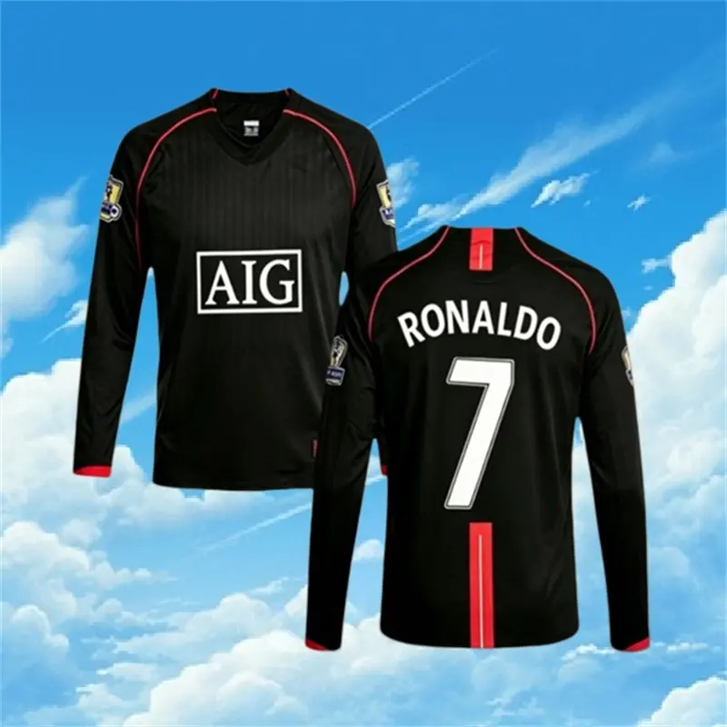 07 08 Away Retro Black No.7 Ronaldo Long Sleeved Soccer jersey