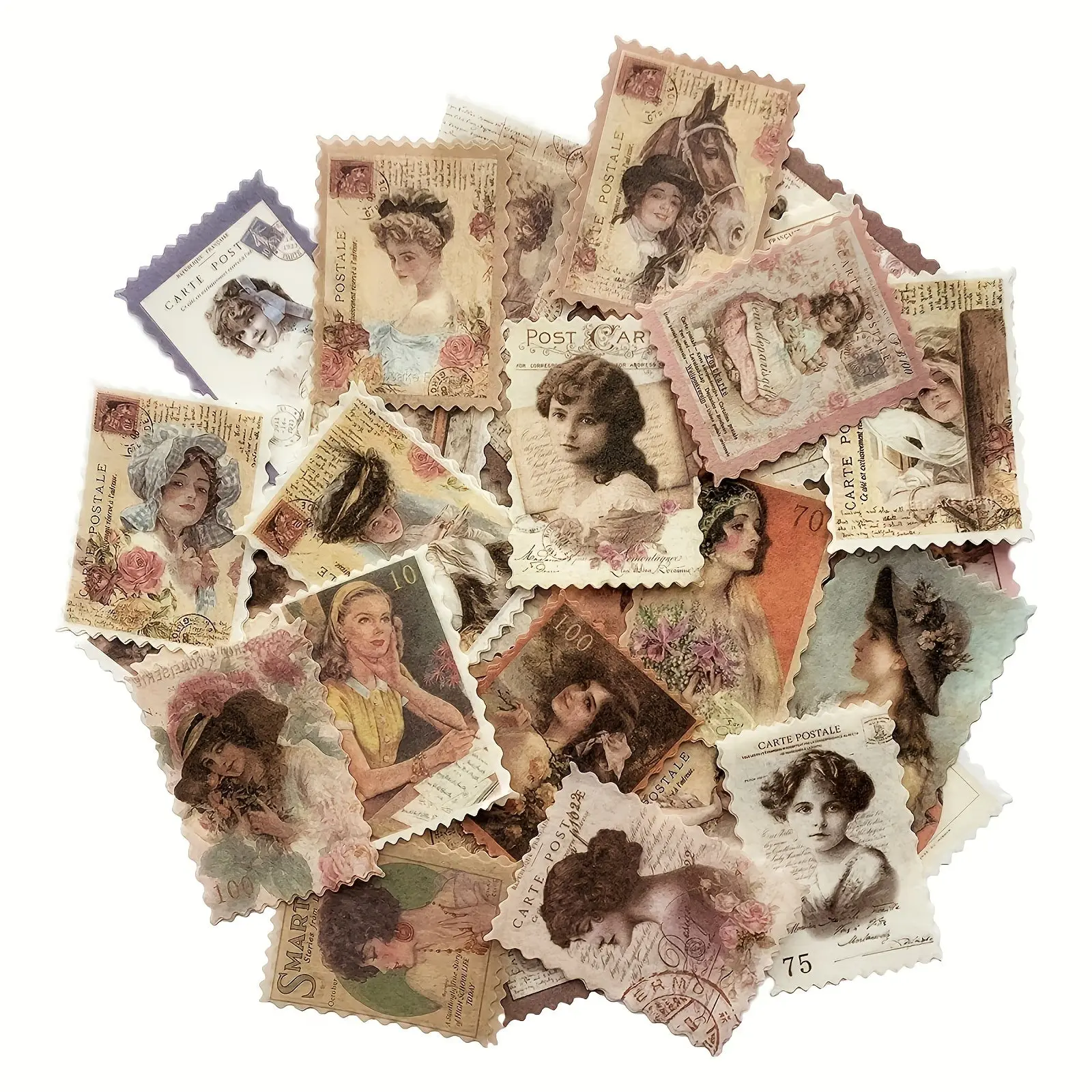 240-pc Vintage Write-through Washi Paper Stickers Set, 120 Unique Translucent Die-cut Stamp Edge Cut-out Labels, Dainty Labels for Scrapbooking, Office Stationery Supplies