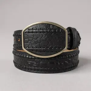 Men’s 2” Caiman Belly Print Western Leather Belt Black – Classic Cowboy Style HC-121