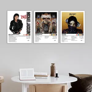 3-piece Michael Jackson classic music poster set, featuring Bad-Dangerous XSCAPE album covers, R&B style, modern art decor, suitable for bars, clubs, cafes, homes, offices, and other music room decorations, frameless, Unframed Wall Art, Print