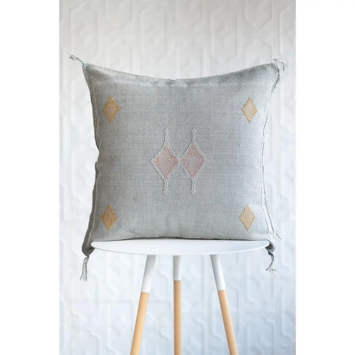 Light Grey Moroccan Sabra Cactus Silk Pillow - 150