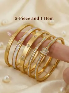 Elegant Stainless Steel Bangle Set, Bangles Bracelets Set, Trendy Stack Bangle, Stainless Steel Bracelets, 5-Piece and 1 Item Fashionable Bracelet Classic Design, Perfect for Daily Wear & Special Occasions, The Perfect Gift